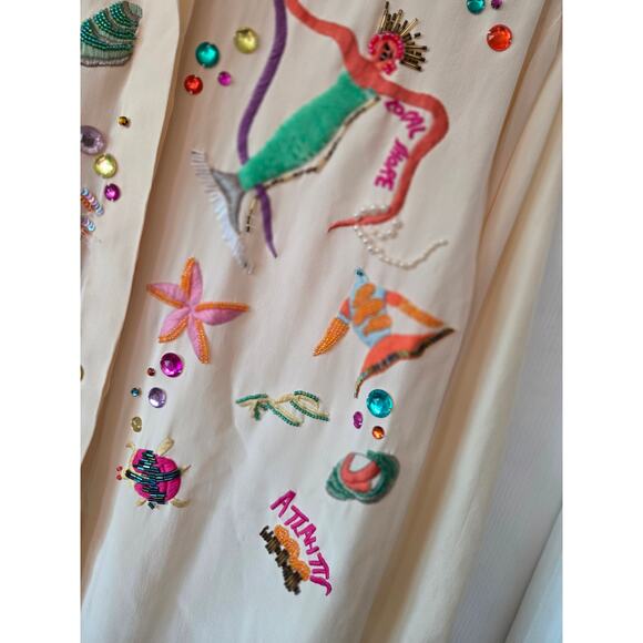 Havana By Hero Group Sz 12 Beaded Embroidered Mermaid Silk Sea Button Up - Picture 3 of 12
